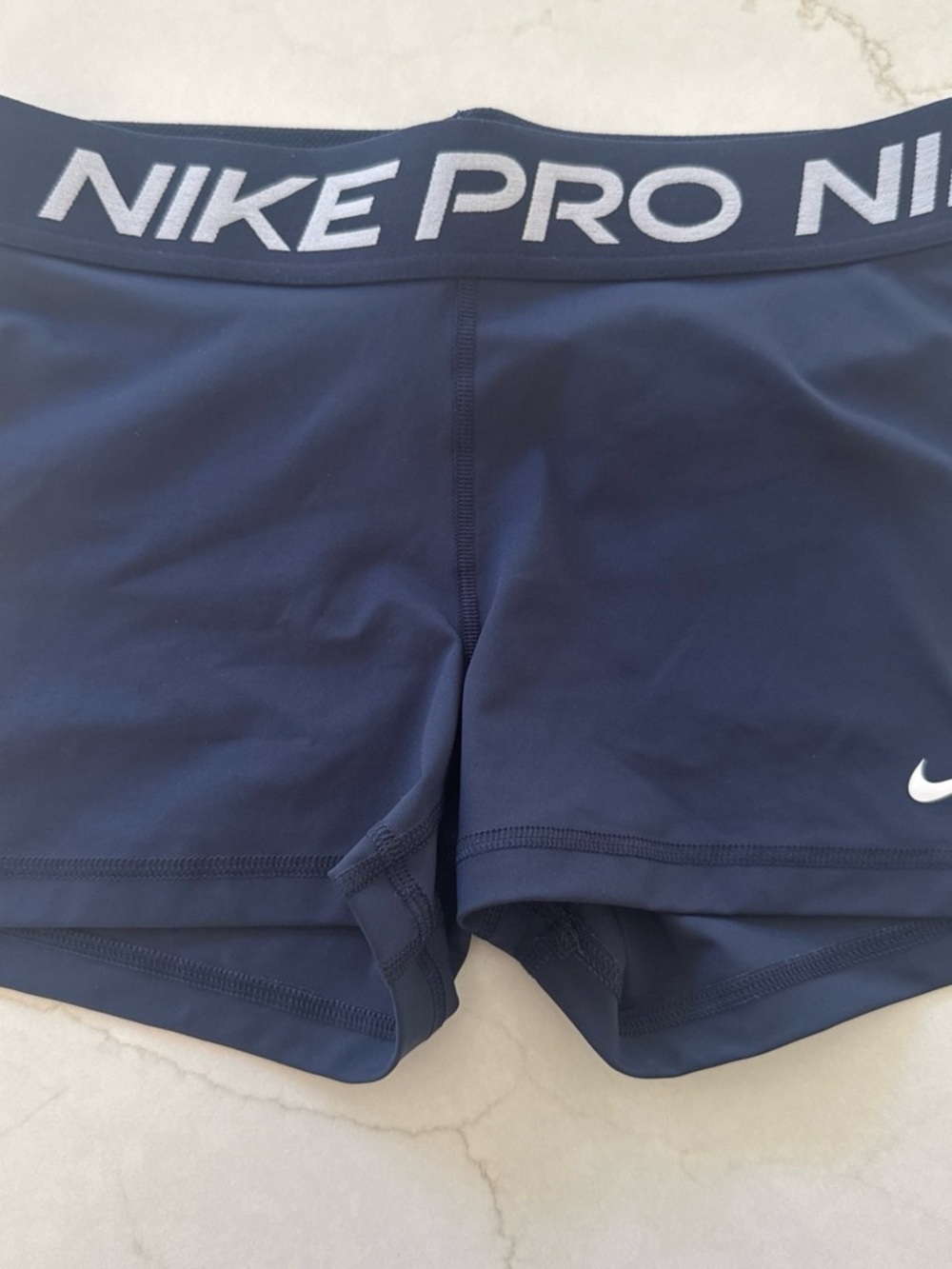 Nike Pro Women's Dark Navy Athletic Shorts with White Logo